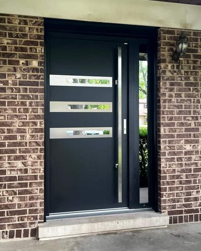 Sleek Black K64 Door with Brick Walls Modern Design